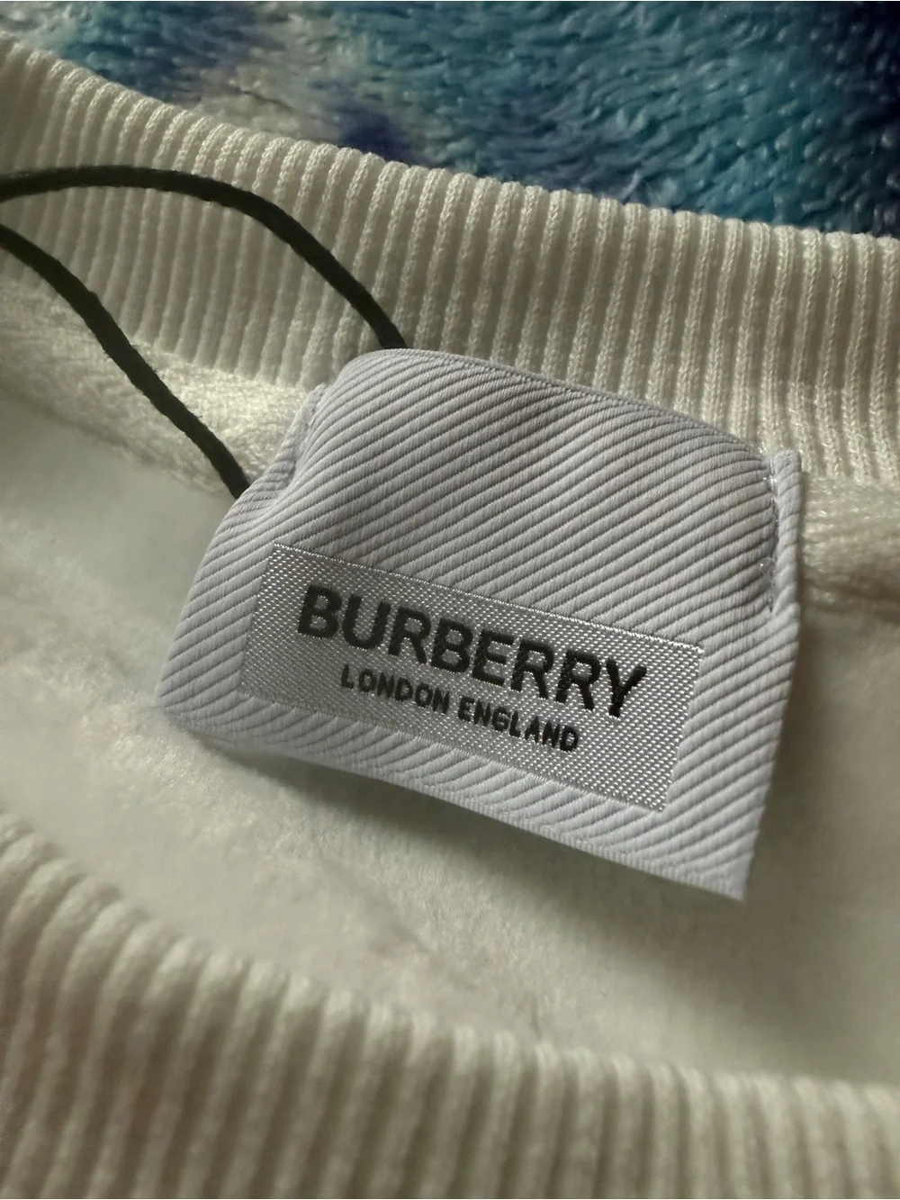Burberry Cream Crewneck Sweatshirt with Blue Logo Print